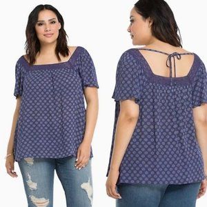 Torrid geometric lace crochet trim gauze blouse top size 1X